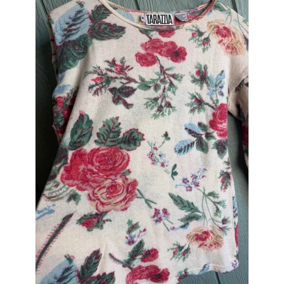 Vintage Tarazzia Floral Lambswool Sweater Women’s M 90s Cottagecore Roses - Picture 3 of 5